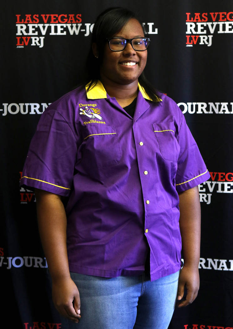 Jaylyn Jenkins from Durango High School’s bowling team is photographed at the Review-J ...