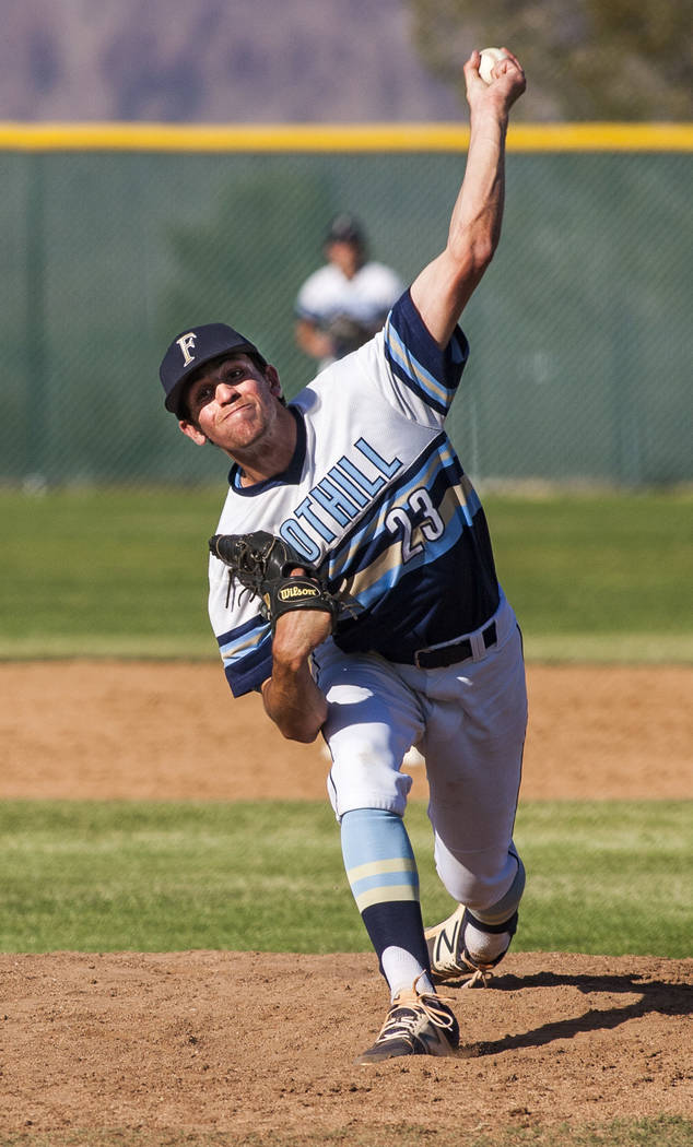 Foothill pitcher Andrew Hauck pitches against Las Vegas during the sixth inning at Foothill ...