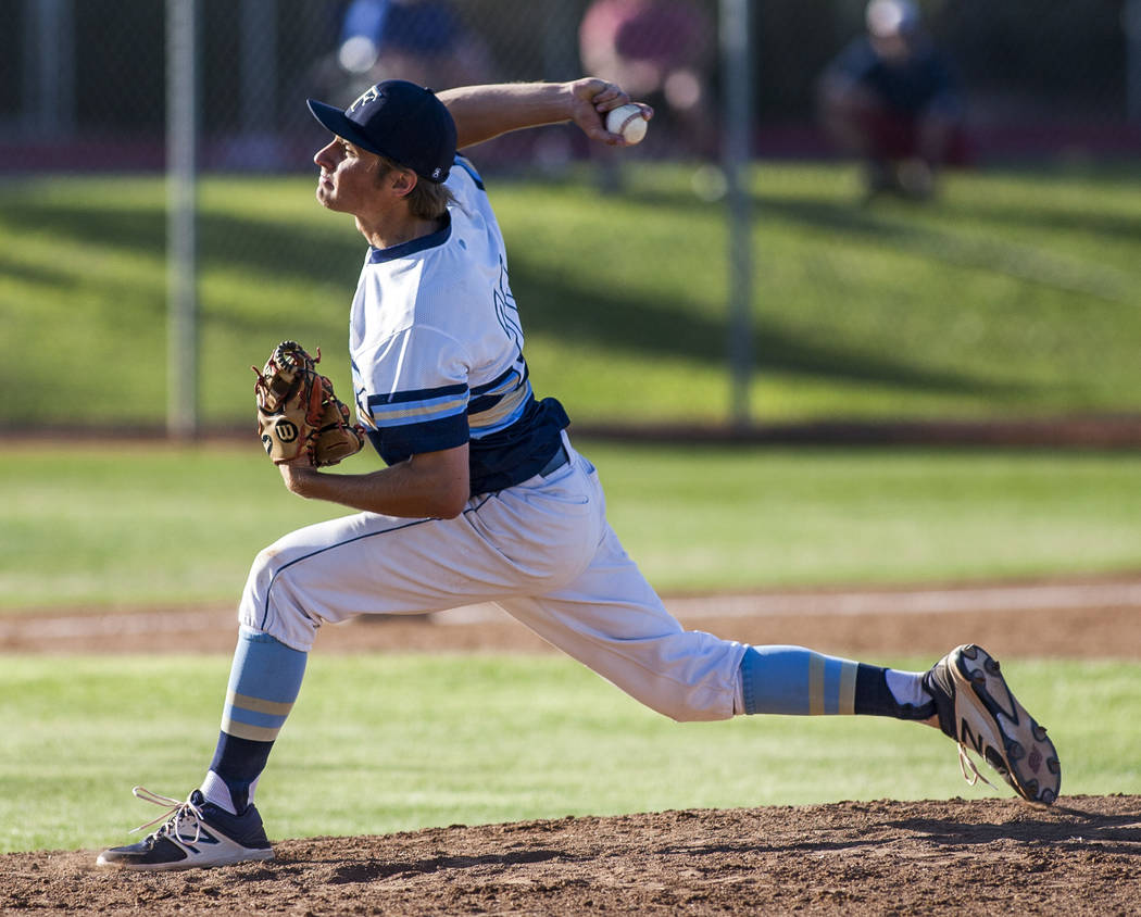 Foothill pitcher Kelton Lachelt pitches against Las Vegas during the seventh inning at Footh ...