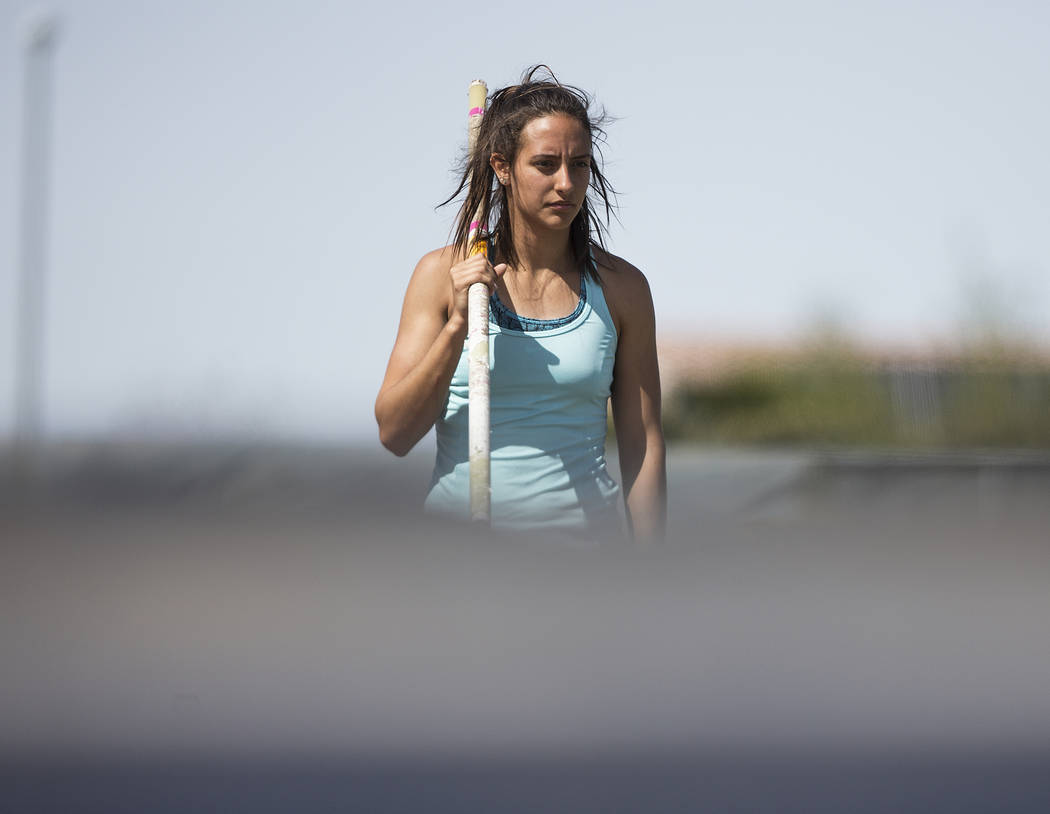 Gabby Carson, one of Nevada’s top prep pole vaulters, prepares to make a jump during p ...