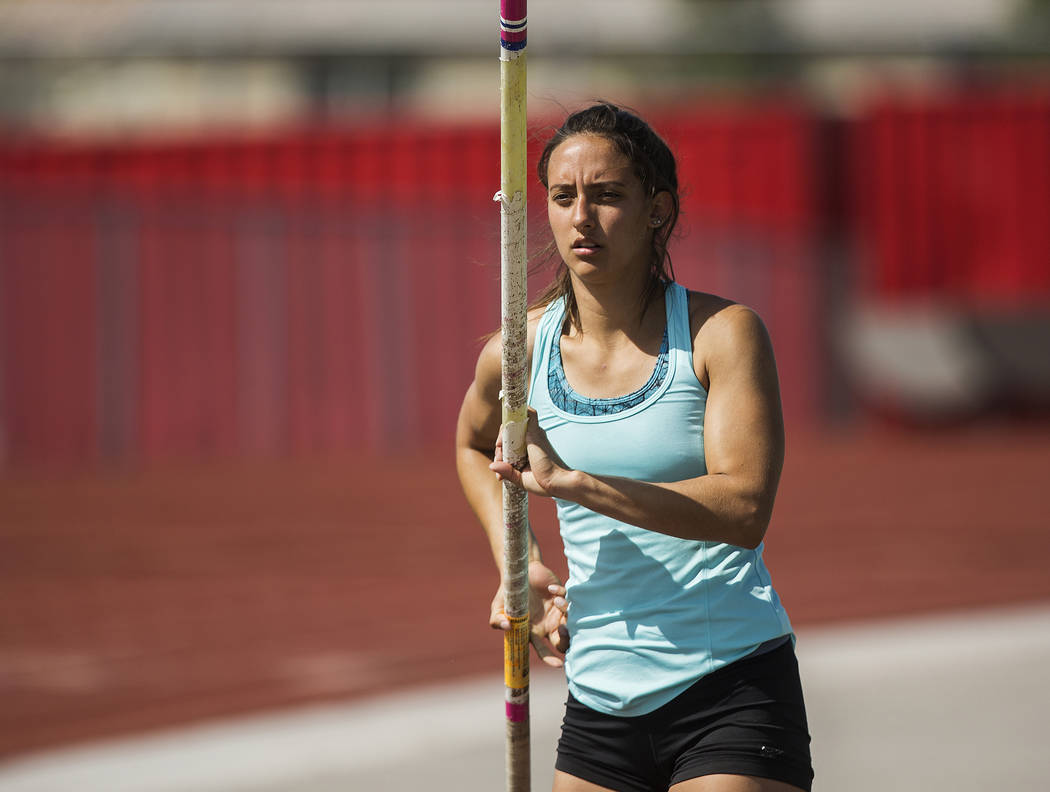 Gabby Carson, one of Nevada’s top prep pole vaulters, starts her approach during pract ...