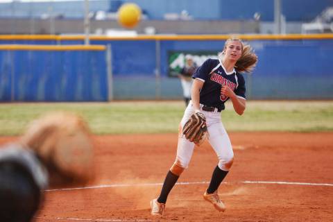 Coronado’s pitcher Tatum Spangler (5) pitches against Basic at Basic High School in He ...