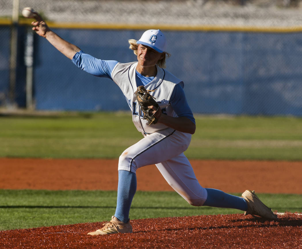 Centennial pitcher Nik Dobar pitches against Arbor View during the fourth inning at Centenni ...