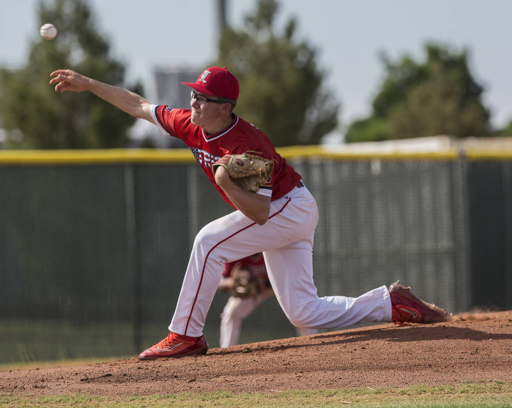 Liberty starting pitcher Jordan Bohnet (16) makes a pitch in the first inning during the Pat ...