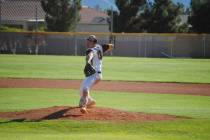 Pahrump Valley’s Cyle Havel pitches in a 7-6 victory over Virgin Valley on Thursday, M ...