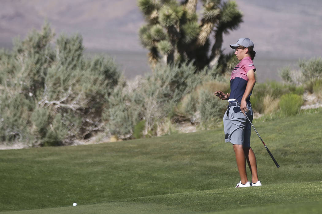 Coronado sophomore Brett Sodetz reacts while watching his shot during the Class 4A Sunrise R ...