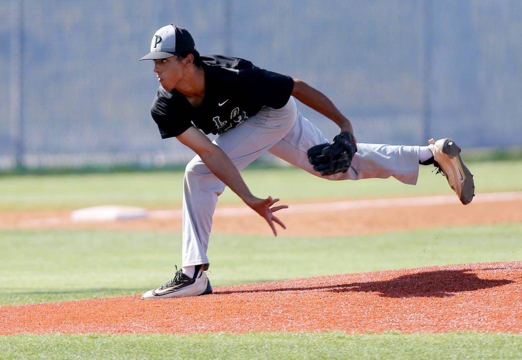 Palo Verde pitcher Jacob Godman (23) throws in the inning of against Centennial in their Sun ...