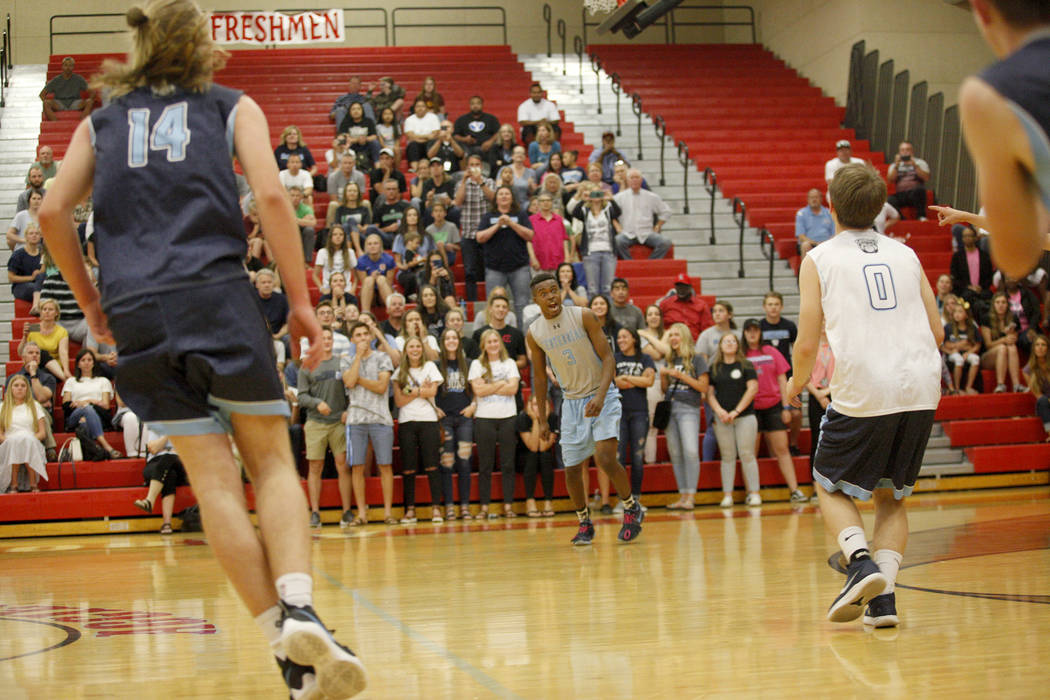 Ferries Gardner (3) reacts after scoring in the Sunset Region boys semifinal against Palo Ve ...