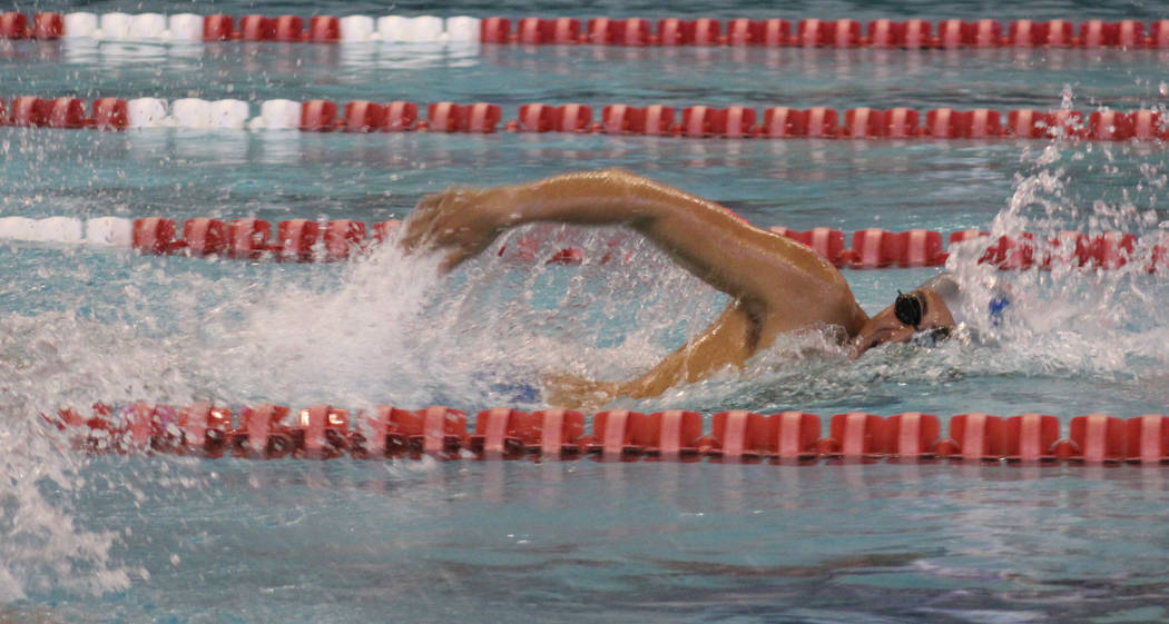 Green Valley’s Andrew Navarro competes in the 200-yard freestyle at the Class 4A Sunri ...
