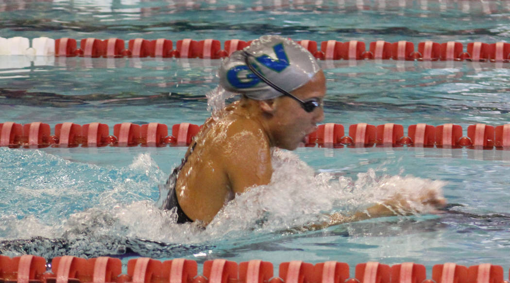 Green Valley’s Valerie Kitchens competes in the 200-yard individual medley at the Clas ...