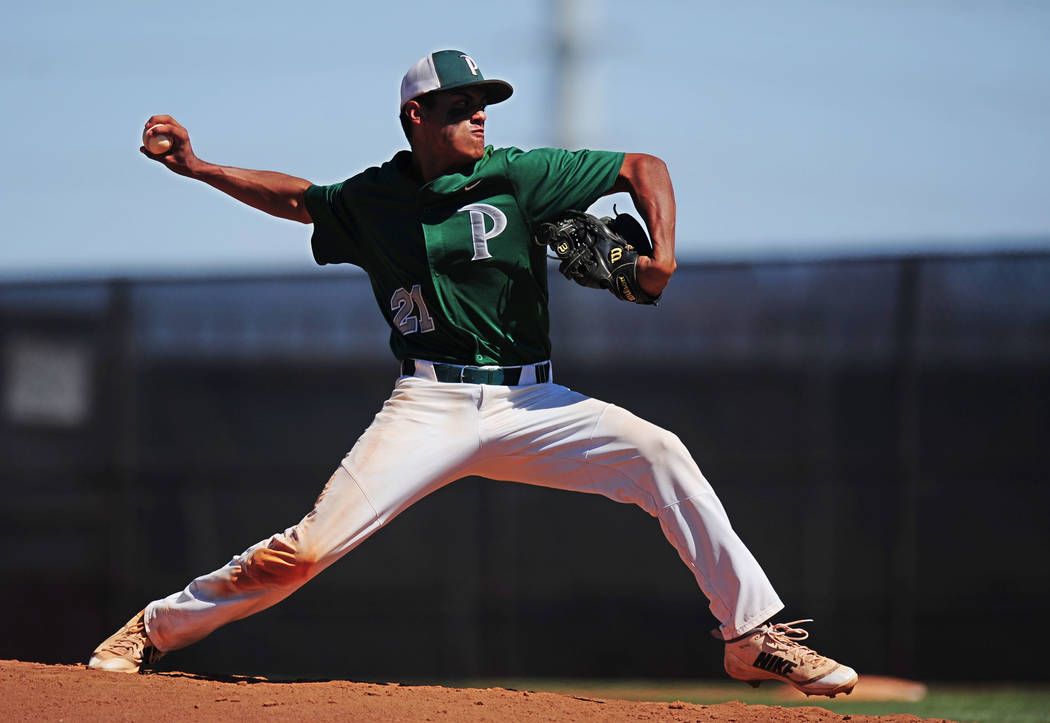 Palo Verde relief pitcher Jaret Godman delivers to Centennial during the 2018 NIAA Class 4A ...