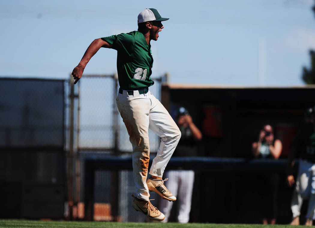 Palo Verde relief pitcher Jaret Godman reacts after striking out the Centennial Bulldogs to ...