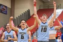 Foothill’s Caleb Stearman (10), Trent Milne (6) and Sawyer Campbell (13) celebrate aft ...