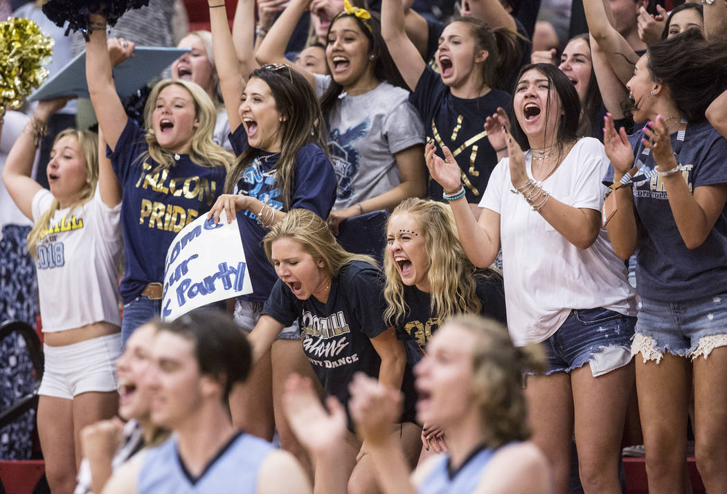 Foothill High School students cheer on the Falcons during their class 4A state boys volleyba ...
