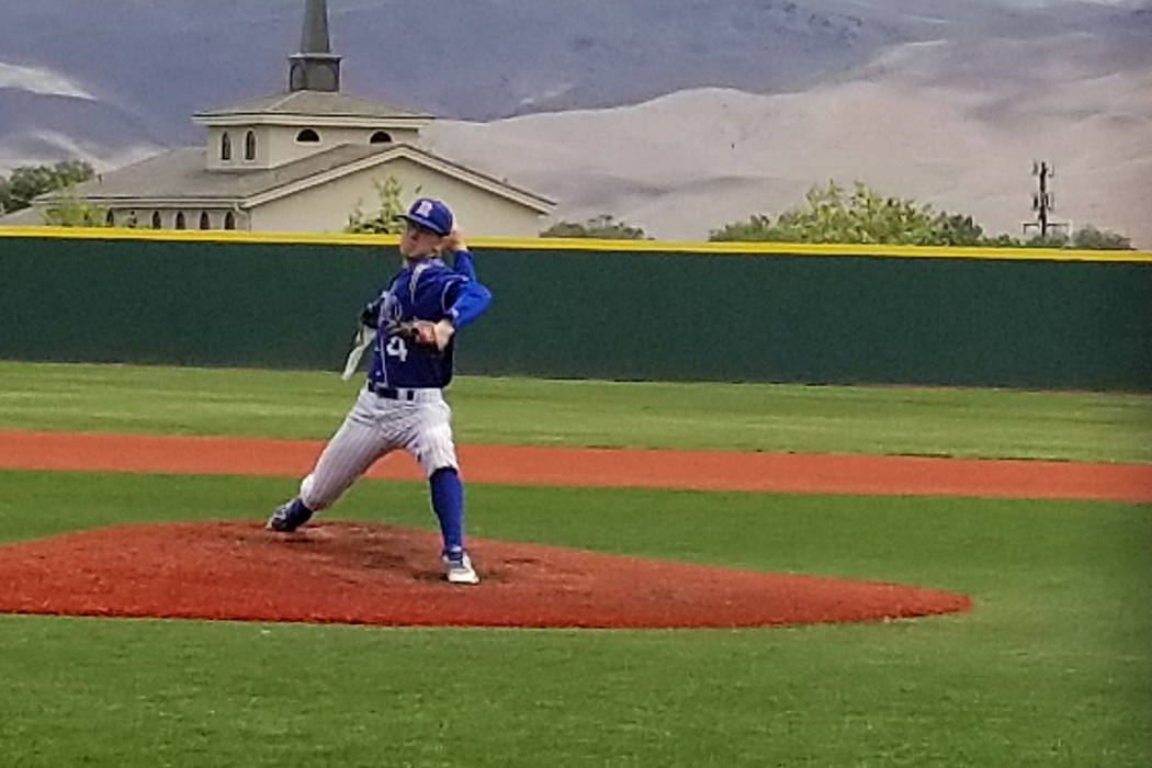 Reno’s Brent Thomas delivers a pitch in the Class 4A state baseball tournament on Thur ...