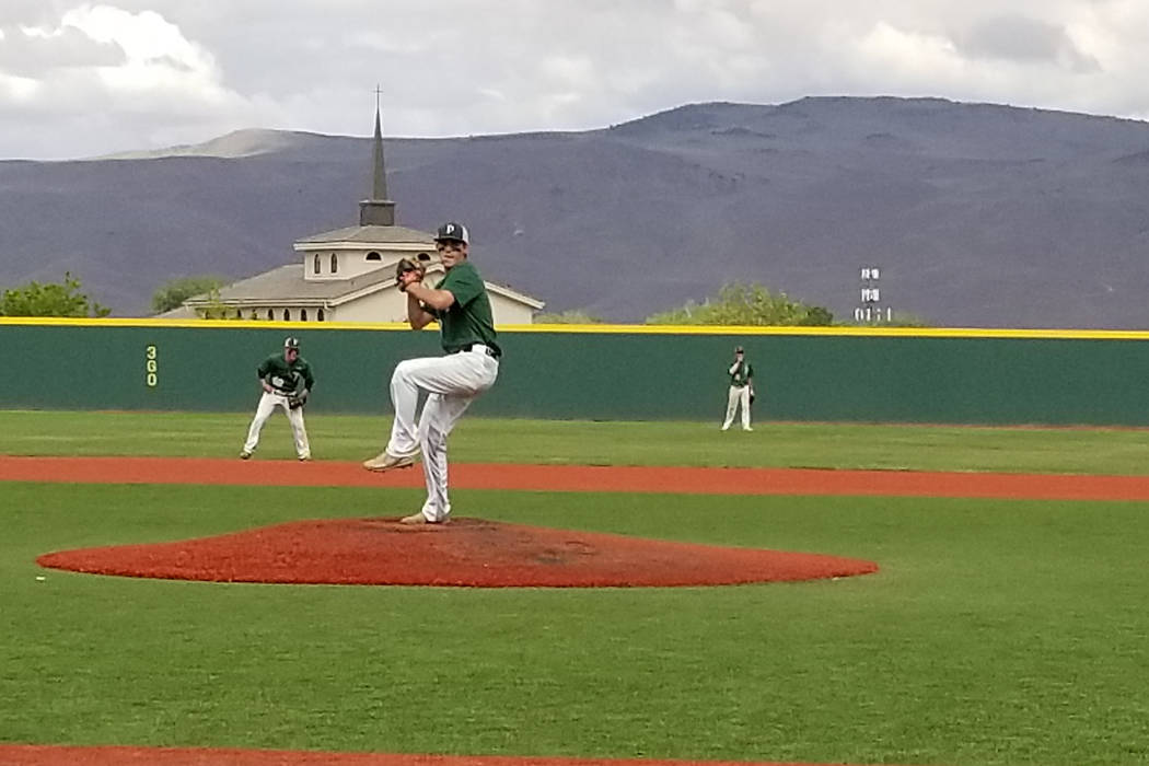 Palo Verde’s Nick Zuppas throws a pitch against Bishop Manogue in the Class 4A state b ...