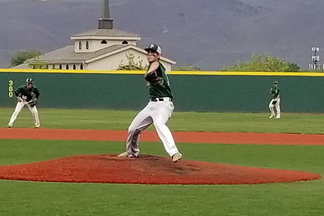 Palo Verde’s Nick Zuppas throws a pitch against Bishop Manogue in the Class 4A state b ...