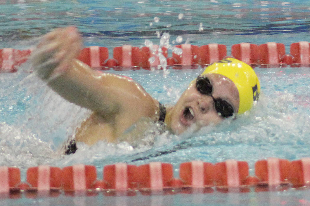 Boulder City’s Rose Pouch competes in the 200 individual medley at the Class 3A state ...