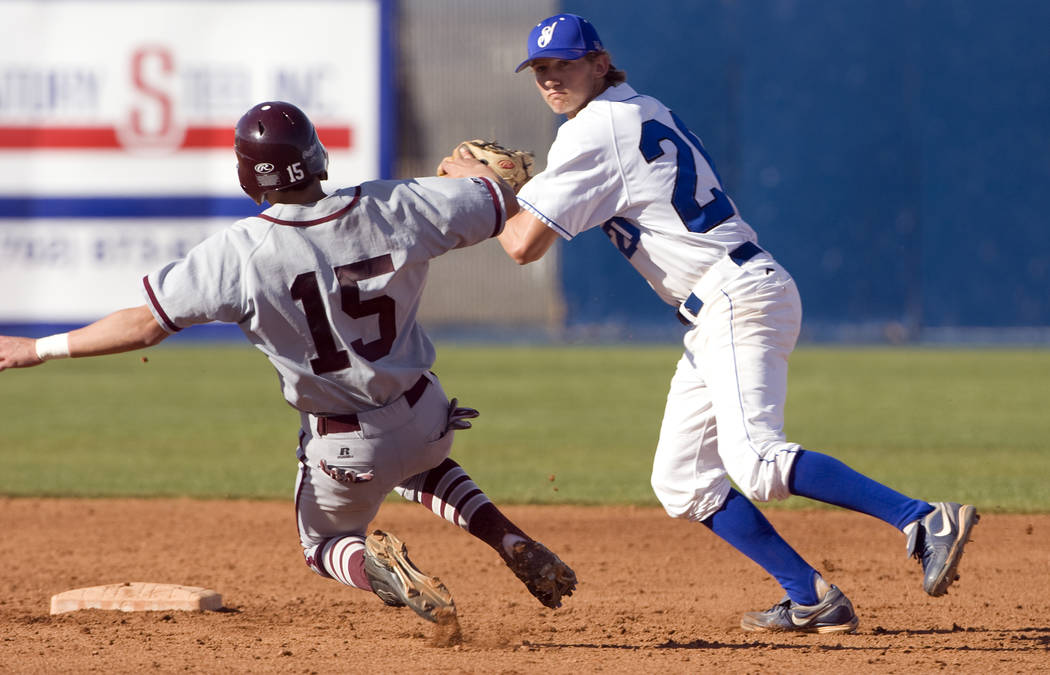 Sierra Vista shortstop Jake Hager prepares to throw to first after getting out Cimarron-Memo ...