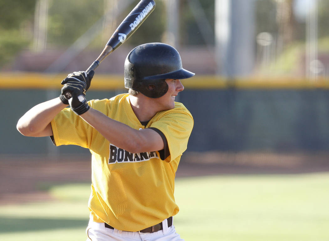 Bonanza High School baseball shortstop Kris Bryant takes an at bat with the Sunset Team duri ...