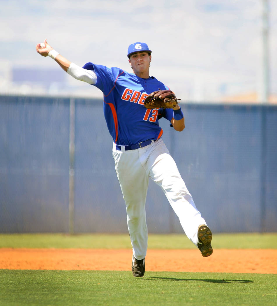 Bishop Gorman's Joey Gallo fires the ball to first base to make