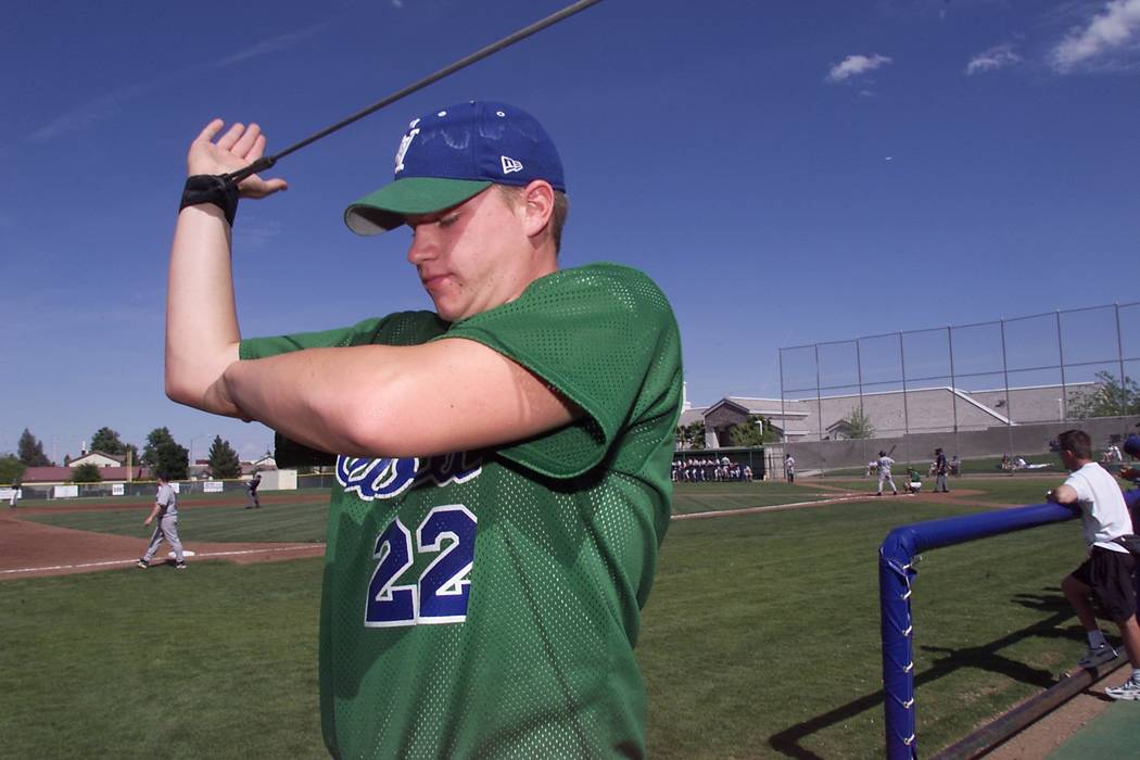 View–Green Valley pitcher Jake Dittler stretches during a game against Silverado at Gr ...