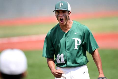 Palo Verde pitcher Jaret Godman fires up the bench against Basic in the NIAA 4A baseball cha ...