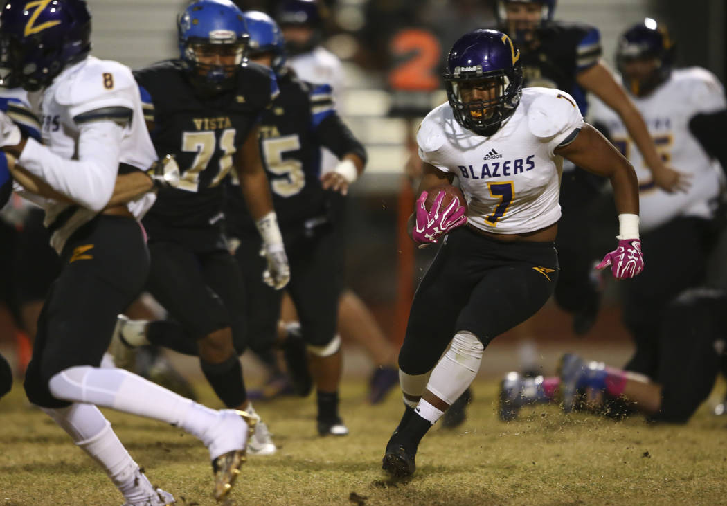 Durango’s T.K. Fotu (7) runs the ball against Sierra Vista during a football game at S ...