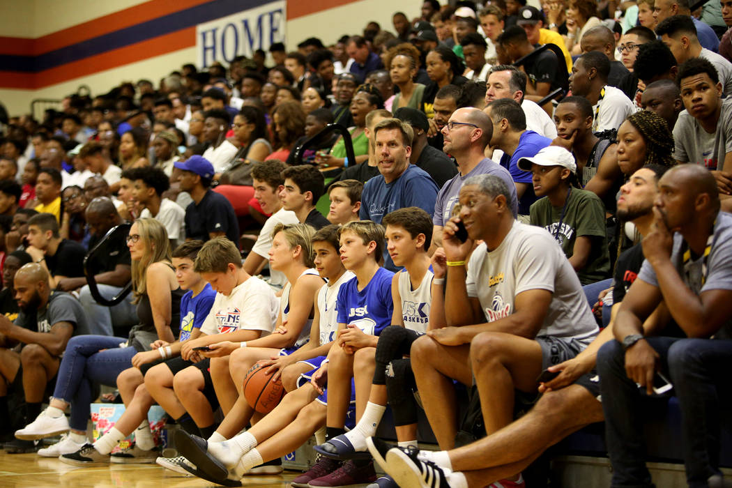 A packed house watches the game between Compton Magic and Bishop Gorman at Bishop Gorman Hig ...