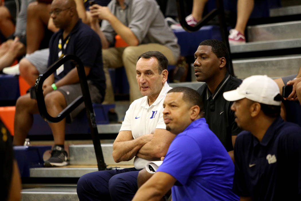 Duke basketball coach Mike Krzyzewski at the game of Compton Magic against Bishop Gorman at ...
