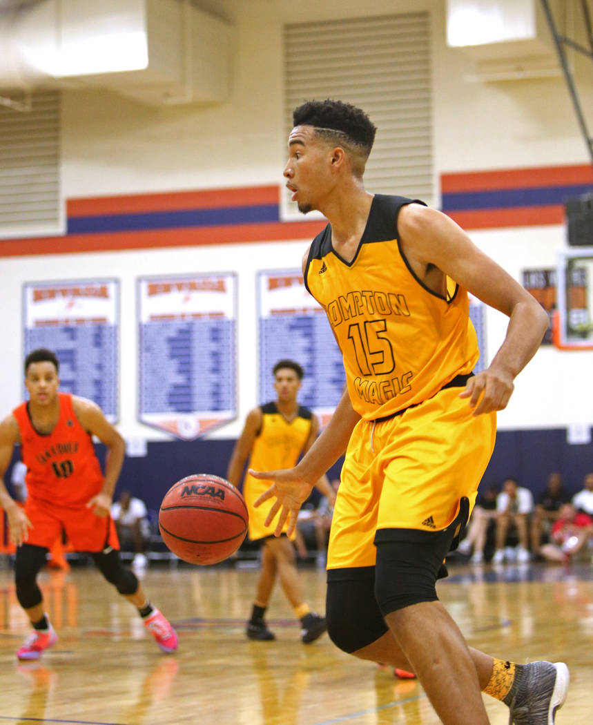 Compton Magic’s Isaiah Mobley (15) plays against Bishpo Gorman at Bishop Gorman High S ...