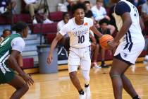 Vegas Elite guard Zaon Collins (10) plays against We All Can Go as part of the Fab 48 tourna ...