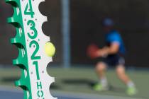 A score post is seen at Darling Tennis Center in Las Vegas, Saturday, Oct. 15, 2016. Jason O ...