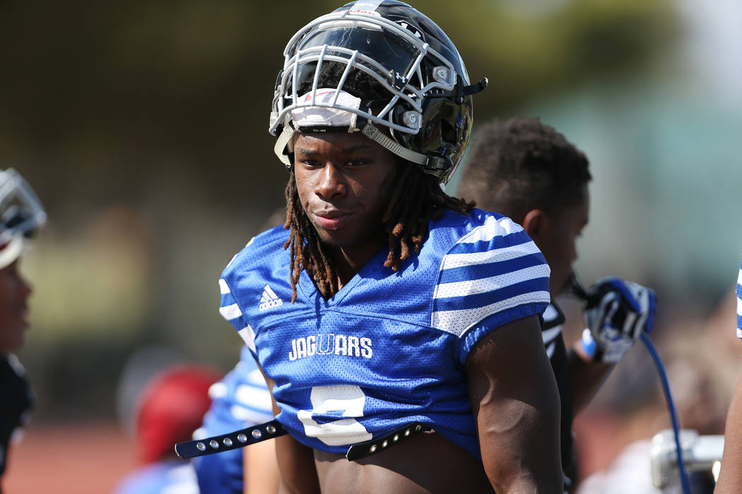 Desert Pines senior running back Cameron Wiley during a team practice at Desert Pines High S ...