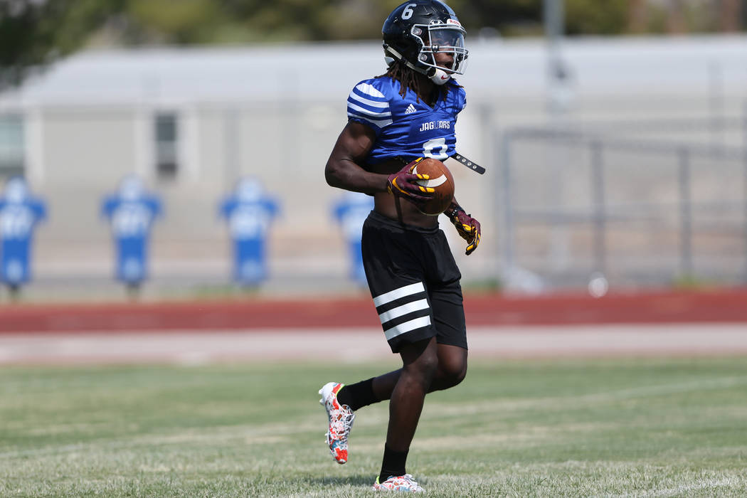 Desert Pines senior running back Cameron Wiley during a team practice at Desert Pines High S ...