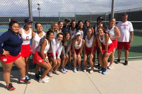Coronado girls tennis players pose after their 13-5 victory over Palo Verde for the Southern ...