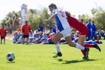 Bishop Gorman’s Gianna Gourley (30) runs the ball against Arbor View’s Daniella ...