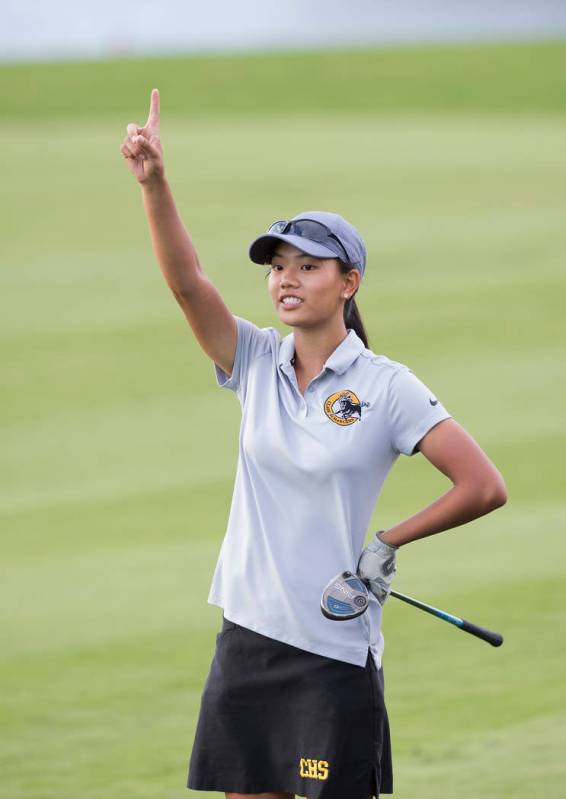Clark sophomore Riana Mission signals to an opposing player at Stallion Mountain Golf Club o ...