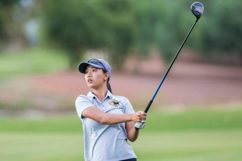 Clark sophomore Riana Mission drives the ball at Stallion Mountain Golf Club on Wednesday, O ...