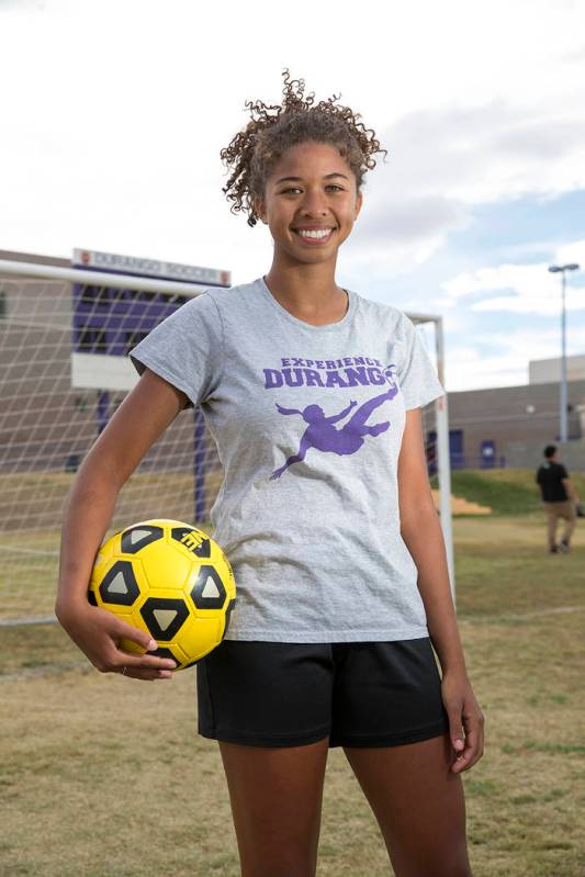 Durango senior soccer player Laila Loring poses before practice at Durango High School in La ...