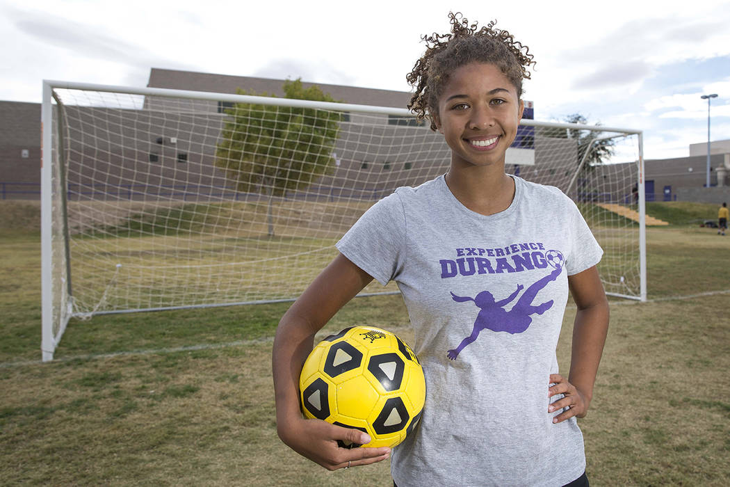 Durango senior soccer player Laila Loring poses before practice at Durango High School in La ...