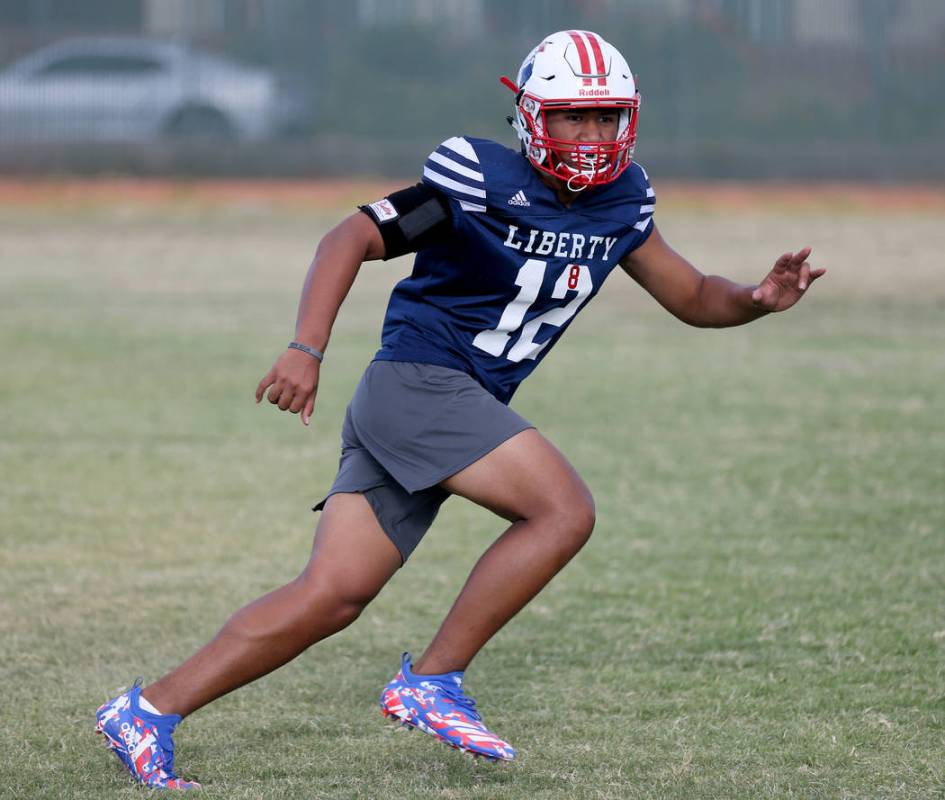 Liberty safety Austin Fiaseu during practice at the school in Las Vegas Wednesday, Sept. 5, ...