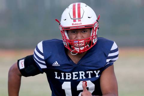 Liberty safety Austin Fiaseu during practice at the school in Las Vegas Wednesday, Sept. 5, ...