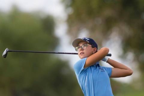 Centennial sophomore McKenzi Hall drives the ball at Stallion Mountain Golf Club on Wednesda ...