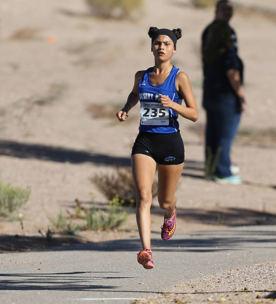 Desert Pines junior Jazmin Felix leads the 4A Mountain girls cross country region race at Ve ...