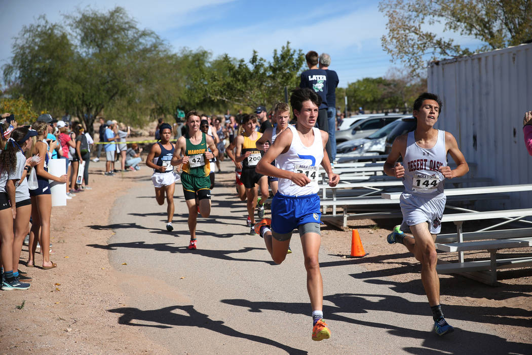 Runners compete during the NIAA 4A Boys Cross Country State Championship at the Veteran&#821 ...