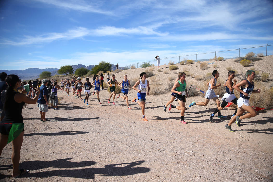 Runners compete during the NIAA 4A Boys Cross Country State Championship at the Veteran&#821 ...