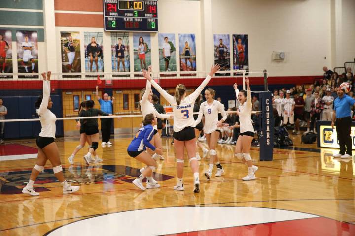 Bishop Gorman react to scoring their last point to win 3-0 against Palo Verde during the thi ...