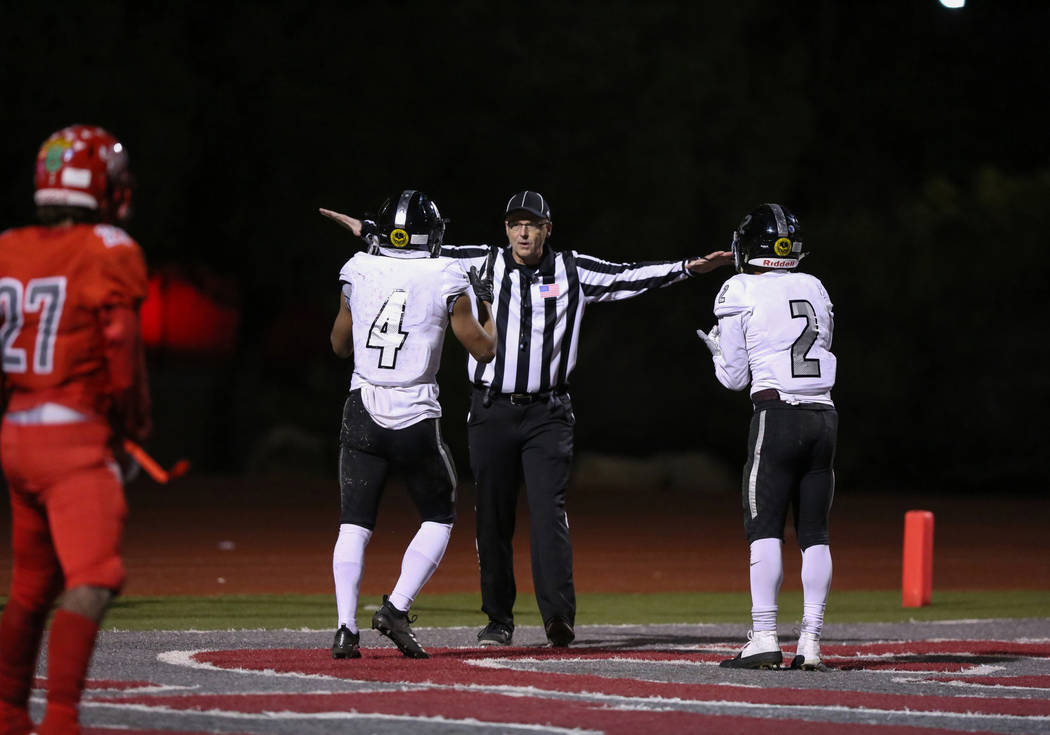 Desert Pines gets told their touchdown is incomplete during second half of the Mountain Regi ...