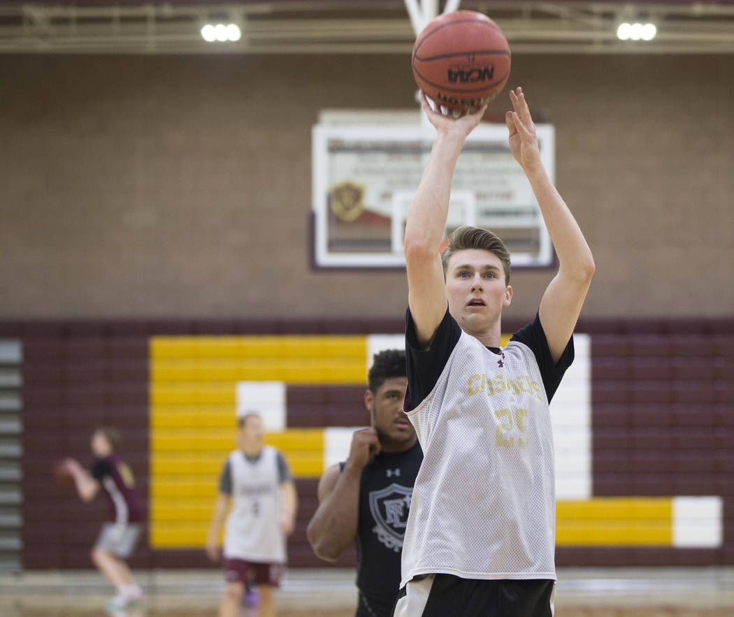 Faith Lutheran senior guard Brevin Walter shoots free throws during practice on Monday, Nov. ...